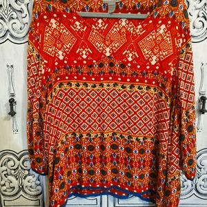 Orange boho flowy top l/xl